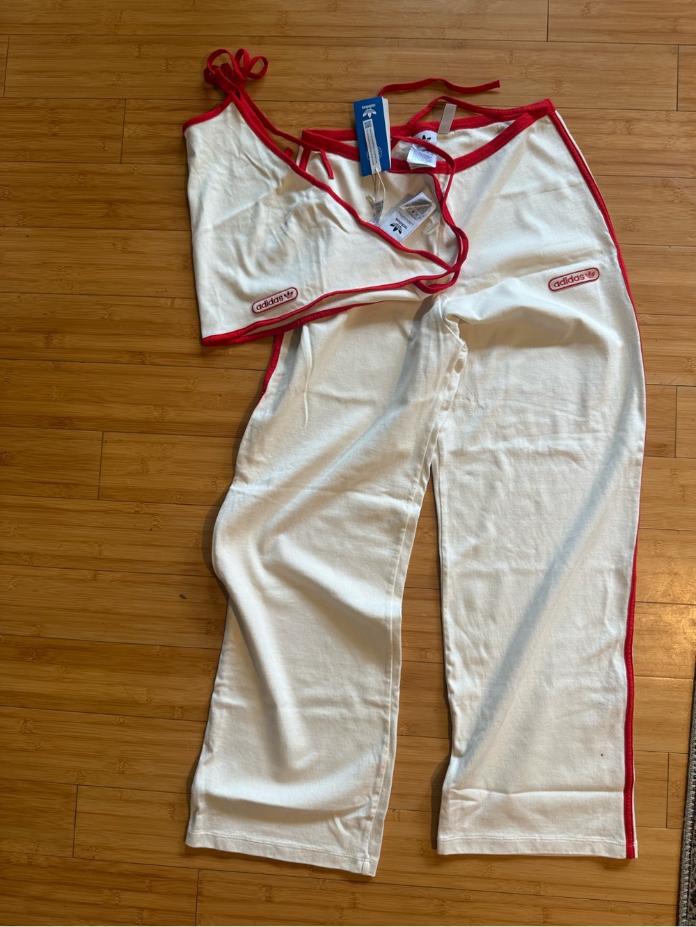 adidas White Track Set with Red Trim - Tank & Pants